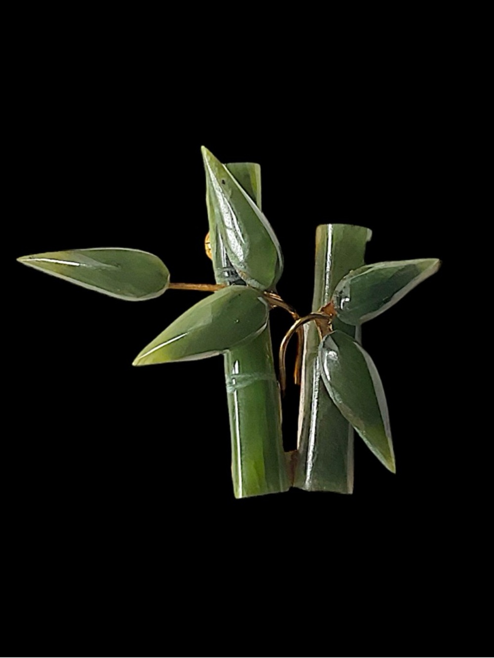 Vintage Nephrite Jade Bamboo Leaf Brooch Pin